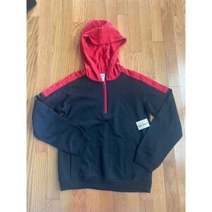 Highland Originals Boys Black Red Quarter Zip Hoodie Moto Stripe Size 14/16 NEW